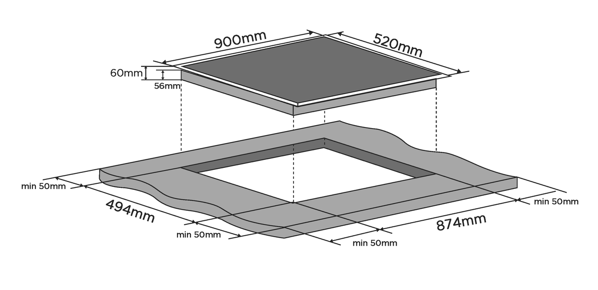 Midea 90cm Induction Cooktop | 5 Zone | Flex Zones | Touch Control | 7200W
