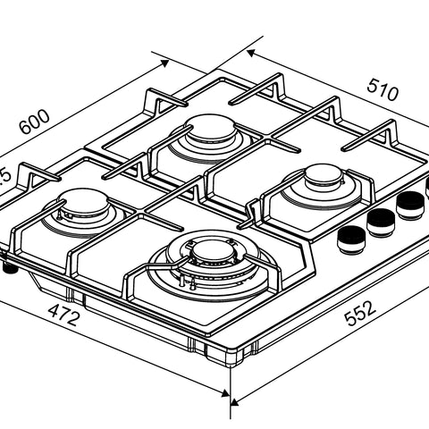 Midea 60cm Gas Cooktop | 4 Burner | Black Glass
