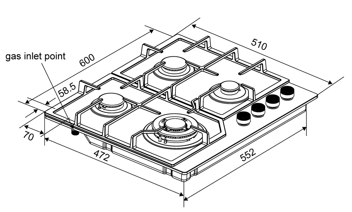 Midea 60cm Gas Cooktop | 4 Burner | Black Glass