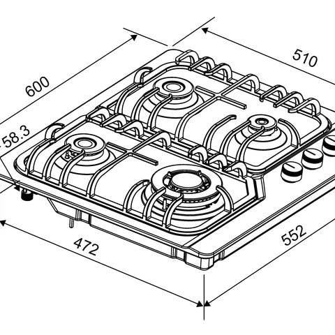 Midea 60cm Gas Cooktop | 4 Burner | Stainless Steel
