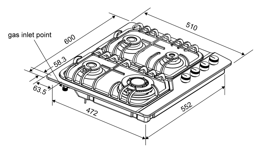 Midea 60cm Gas Cooktop | 4 Burner | Stainless Steel
