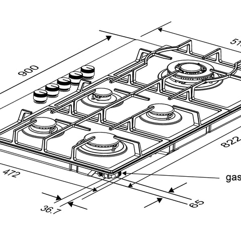 Midea 90cm Gas Cooktop | 5 Burner | Black Glass